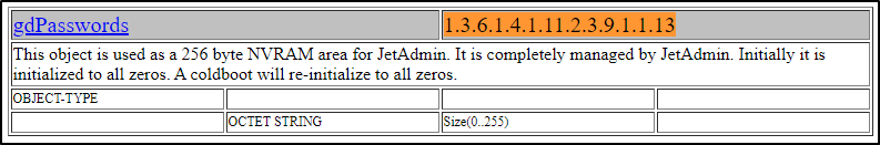 JetDirect MIB List