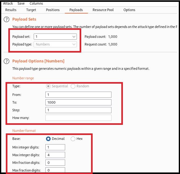 Burpsuite Using Number Iterator Payload