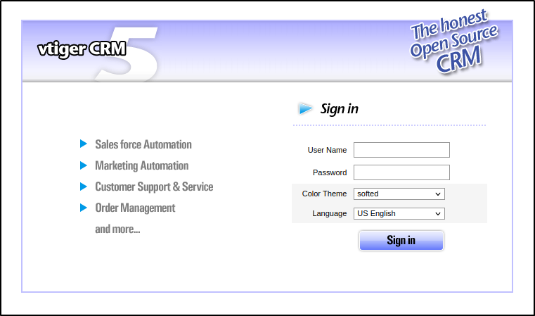 vTigerCRM Login Page