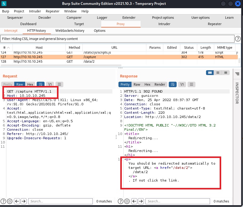 Burpsuite Capture for /capture