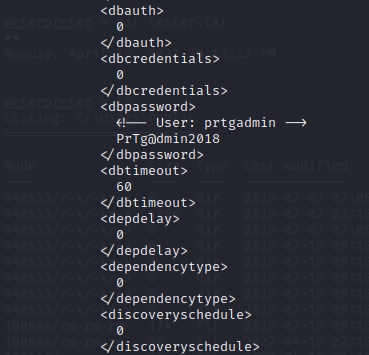 prtgadmin credentials in an old .config file