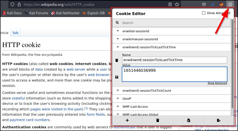 Cookie-Editor Example on Wikipedia